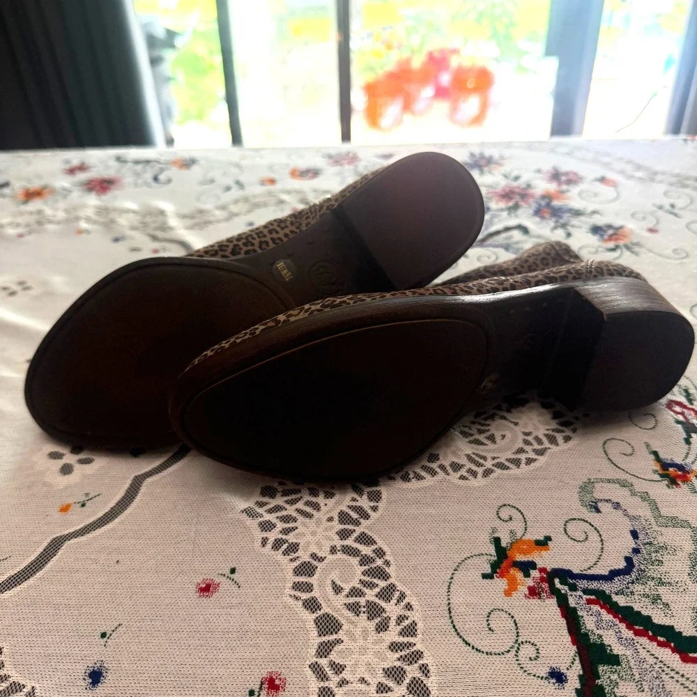 Lucky Brand Belia Ankle Bootie 7.5W Leopard Print Tan Brown Leather Shoes